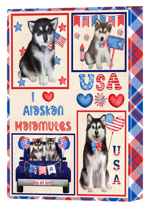 4th of July Independence Day I Love USA Alaskan Malamute Dogs Canvas Wall Art - Premium Quality Ready to Hang Room Decor Wall Art Canvas - Unique Animal Printed Digital Painting for Decoration