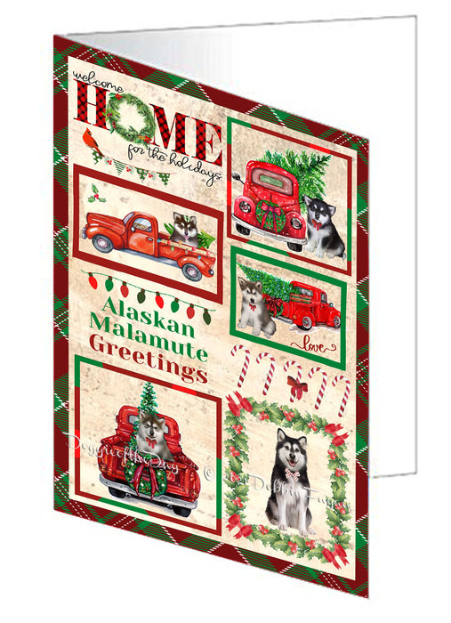 Welcome Home for Christmas Holidays Alaskan Malamute Dogs Handmade Artwork Assorted Pets Greeting Cards and Note Cards with Envelopes for All Occasions and Holiday Seasons GCD76046