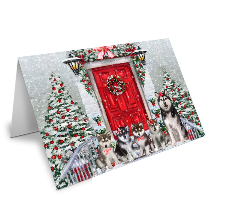 Christmas Holiday Welcome Alaskan Malamute Dog Handmade Artwork Assorted Pets Greeting Cards and Note Cards with Envelopes for All Occasions and Holiday Seasons