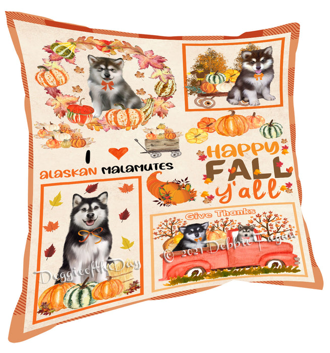 Happy Fall Y'all Pumpkin Alaskan Malamute Dogs Pillow with Top Quality High-Resolution Images - Ultra Soft Pet Pillows for Sleeping - Reversible & Comfort - Ideal Gift for Dog Lover - Cushion for Sofa Couch Bed - 100% Polyester