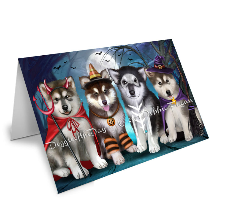Happy Halloween Trick or Treat Alaskan Malamute Dogs Handmade Artwork Assorted Pets Greeting Cards and Note Cards with Envelopes for All Occasions and Holiday Seasons GCD76676