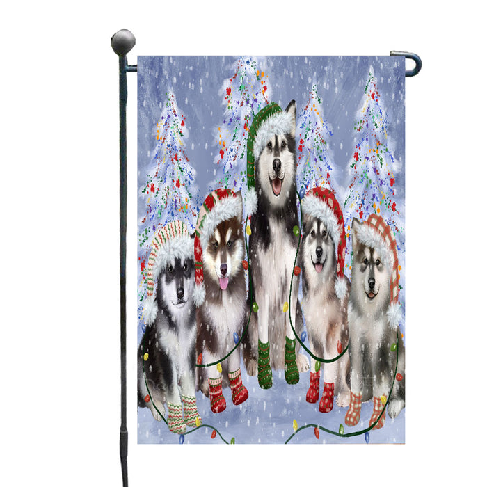 Christmas Lights and Alaskan Malamute Dogs Garden Flags- Outdoor Double Sided Garden Yard Porch Lawn Spring Decorative Vertical Home Flags 12 1/2"w x 18"h