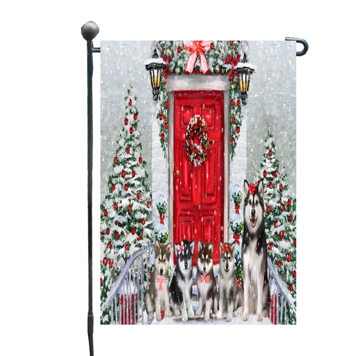 Christmas Holiday Welcome Alaskan Malamute Dogs Garden Flags- Outdoor Double Sided Garden Yard Porch Lawn Spring Decorative Vertical Home Flags 12 1/2"w x 18"h