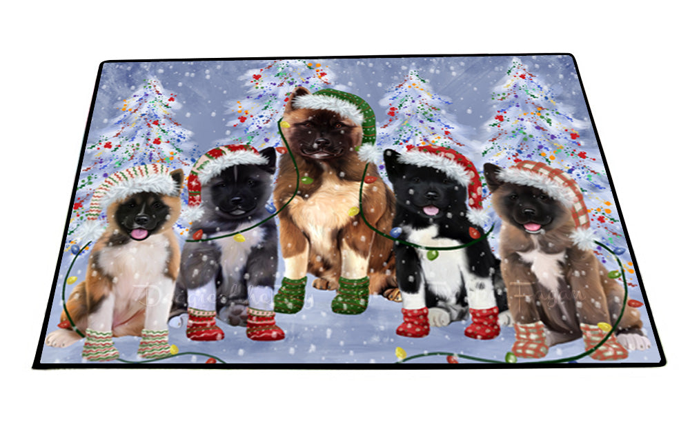 Christmas Lights and American Akita Dogs Floor Mat- Anti-Slip Pet Door Mat Indoor Outdoor Front Rug Mats for Home Outside Entrance Pets Portrait Unique Rug Washable Premium Quality Mat