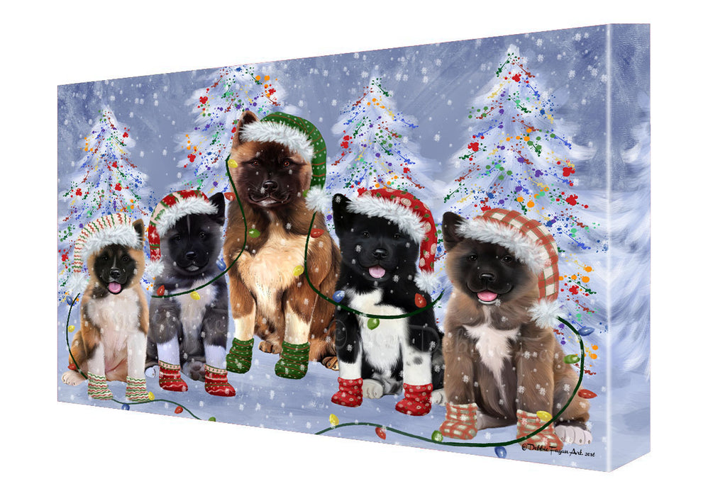Christmas Lights and American Akita Dogs Canvas Wall Art - Premium Quality Ready to Hang Room Decor Wall Art Canvas - Unique Animal Printed Digital Painting for Decoration