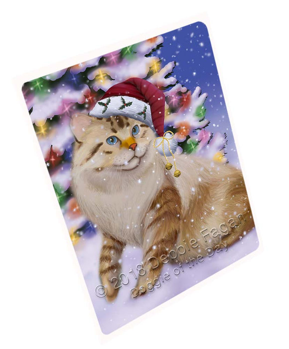 Winterland Wonderland American Bobtail Cat In Christmas Holiday Scenic Background Large Refrigerator / Dishwasher Magnet RMAG96330