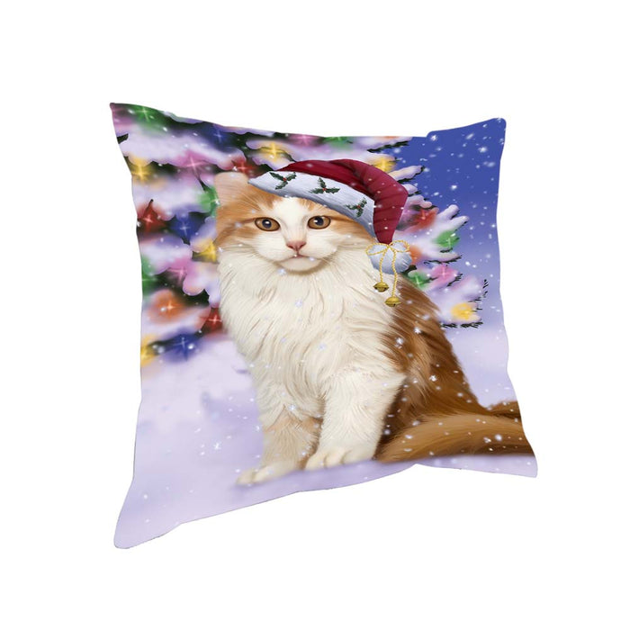 Winterland Wonderland American Curl Cat In Christmas Holiday Scenic Background Pillow PIL71644
