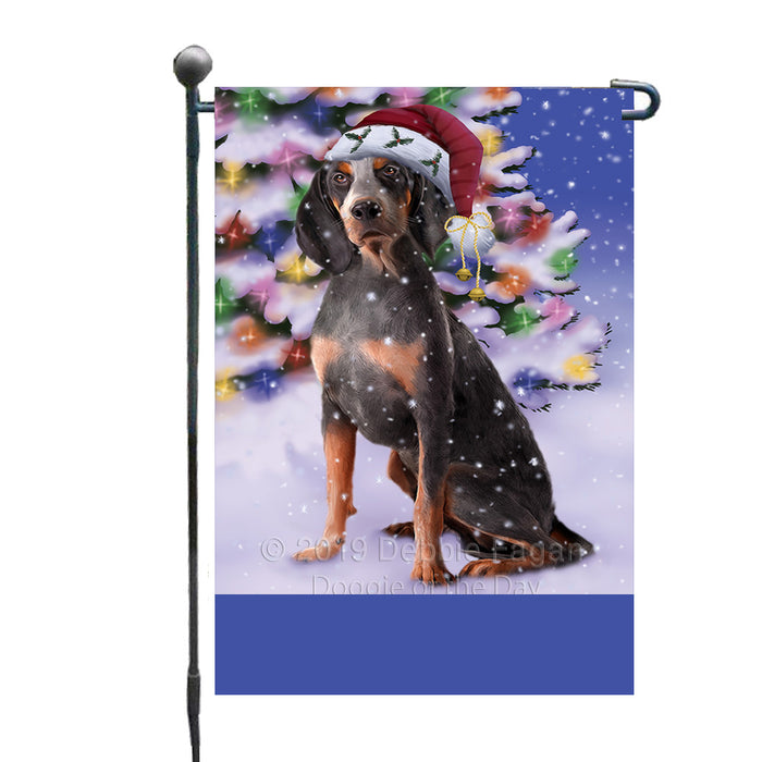 Personalized Winterland Wonderland American English Coonhound Dog In Christmas Holiday Scenic Background Custom Garden Flags GFLG-DOTD-A61198