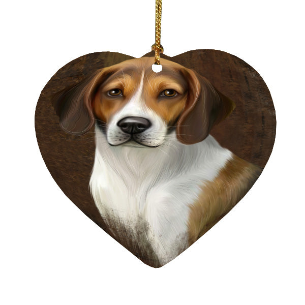 Rustic American English Foxhound Dog Heart Christmas Ornament HPORA58967