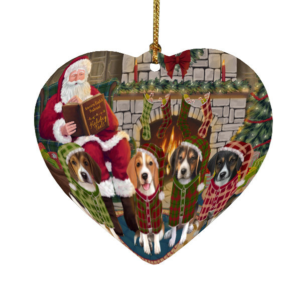 Christmas Cozy Fire Holiday Tails American English Foxhound Dogs Heart Christmas Ornament HPORA59162