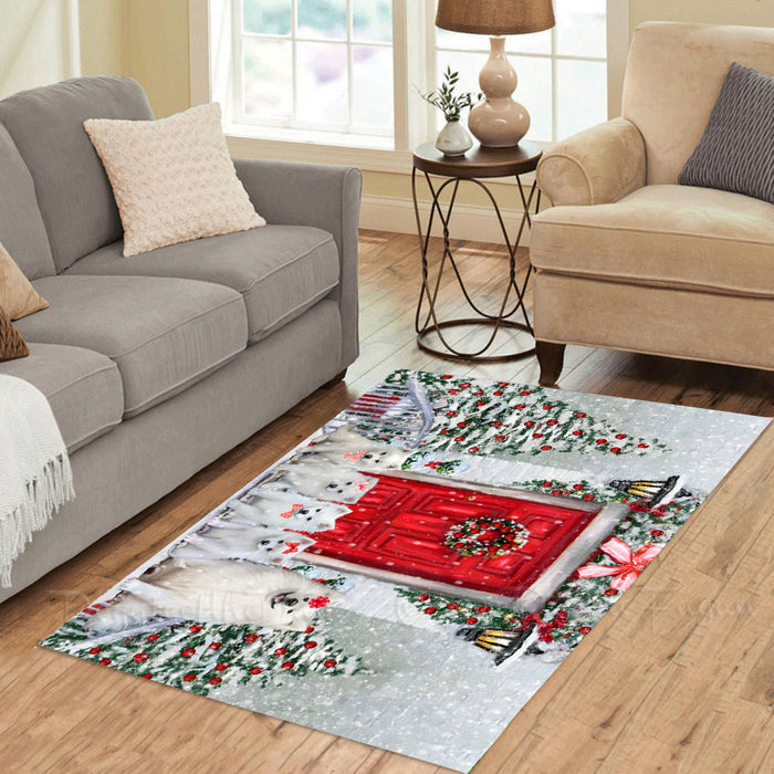 Christmas Holiday Welcome American Eskimo Dogs Area Rug - Ultra Soft Cute Pet Printed Unique Style Floor Living Room Carpet Decorative Rug for Indoor Gift for Pet Lovers