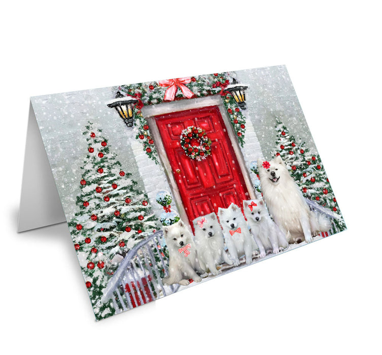 Christmas Holiday Welcome American Eskimo Dog Handmade Artwork Assorted Pets Greeting Cards and Note Cards with Envelopes for All Occasions and Holiday Seasons