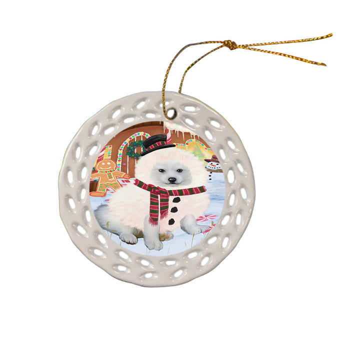 Christmas Gingerbread House Candyfest American Eskimo Dog Ceramic Doily Ornament DPOR56490