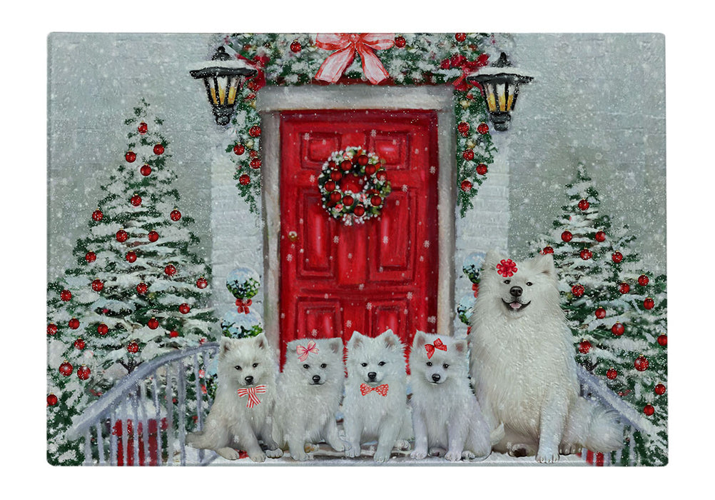 Christmas Holiday Welcome American Eskimo Dogs Cutting Board - For Kitchen - Scratch & Stain Resistant - Designed To Stay In Place - Easy To Clean By Hand - Perfect for Chopping Meats, Vegetables