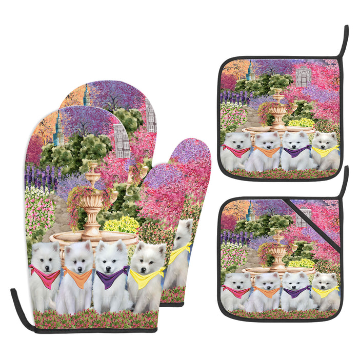 American Eskimo Oven Mitts and Pot Holder Set: Explore a Variety of Designs, Personalized, Potholders with Kitchen Gloves for Cooking, Custom, Halloween Gifts for Dog Mom
