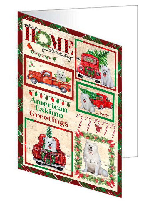 Welcome Home for Christmas Holidays American Eskimo Dogs Handmade Artwork Assorted Pets Greeting Cards and Note Cards with Envelopes for All Occasions and Holiday Seasons GCD76052