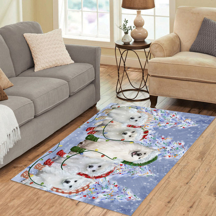 Christmas Lights and American Eskimo Dogs Area Rug - Ultra Soft Cute Pet Printed Unique Style Floor Living Room Carpet Decorative Rug for Indoor Gift for Pet Lovers