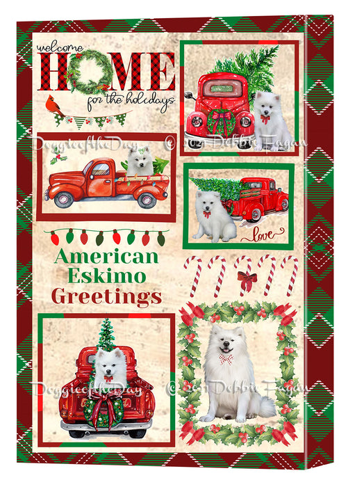 Welcome Home for Christmas Holidays American Eskimo Dogs Canvas Wall Art Decor - Premium Quality Canvas Wall Art for Living Room Bedroom Home Office Decor Ready to Hang CVS149174