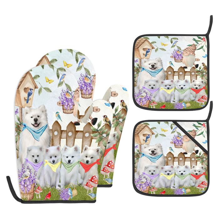 American Eskimo Oven Mitts and Pot Holder Set: Kitchen Gloves for Cooking with Potholders, Custom, Personalized, Explore a Variety of Designs, Dog Lovers Gift