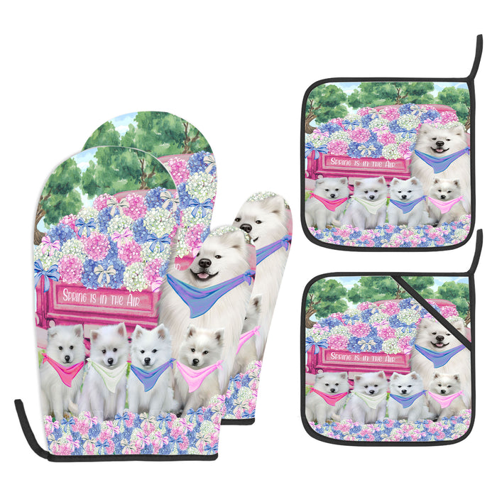 American Eskimo Oven Mitts and Pot Holder Set: Explore a Variety of Designs, Personalized, Potholders with Kitchen Gloves for Cooking, Custom, Halloween Gifts for Dog Mom
