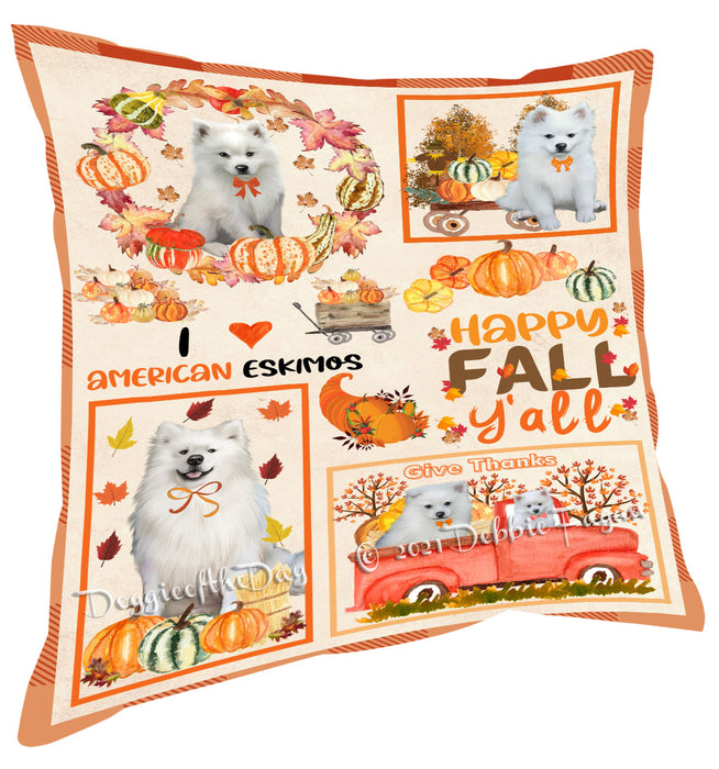Happy Fall Y'all Pumpkin American Eskimo Dogs Pillow with Top Quality High-Resolution Images - Ultra Soft Pet Pillows for Sleeping - Reversible & Comfort - Ideal Gift for Dog Lover - Cushion for Sofa Couch Bed - 100% Polyester