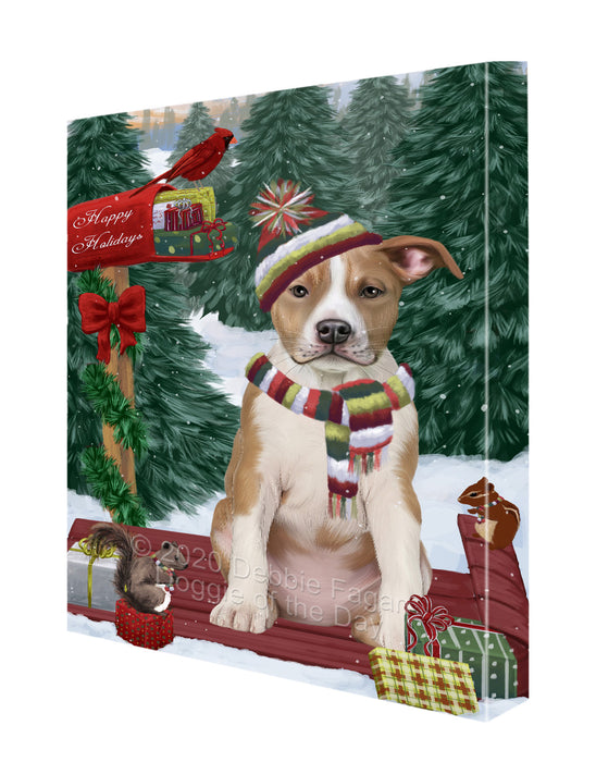 Christmas Woodland Sled American Staffordshire Terrier Dog Canvas Wall Art - Premium Quality Ready to Hang Room Decor Wall Art Canvas - Unique Animal Printed Digital Painting for Decoration CVS547