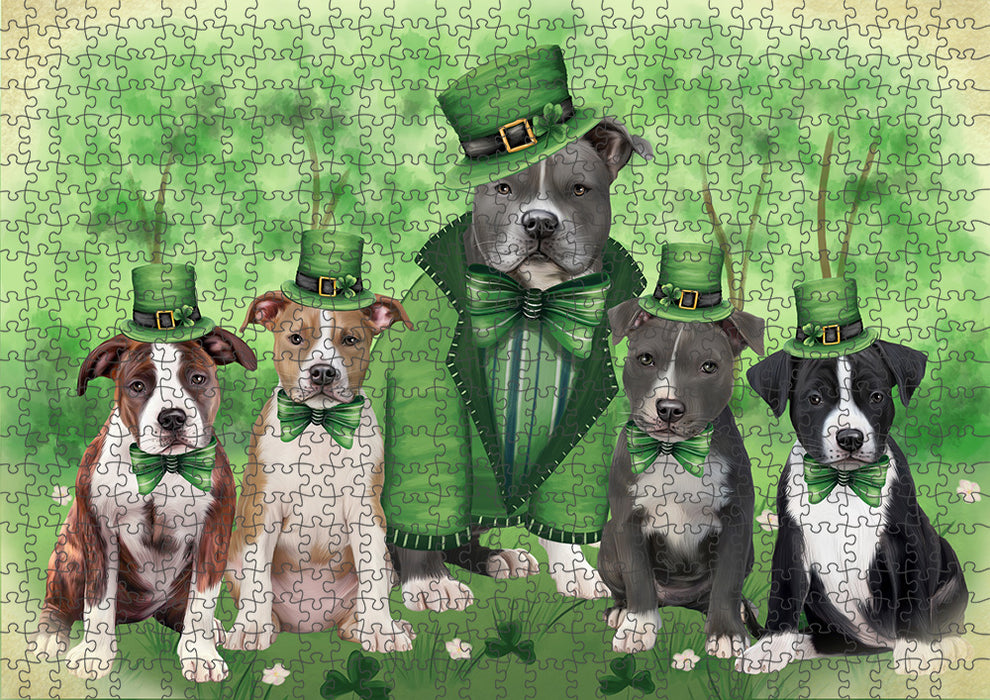 St. Patricks Day Irish Portrait American Staffordshire Terrier Dogs Portrait Jigsaw Puzzle for Adults Animal Interlocking Puzzle Game Unique Gift for Dog Lover's with Metal Tin Box PZL010