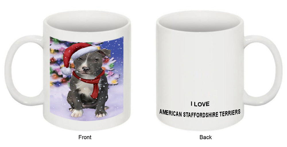 Winterland Wonderland American Staffordshire Terrier Dog In Christmas Holiday Scenic Background Coffee Mug MUG49125