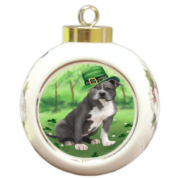 St. Patricks Day Irish Portrait American Staffordshire Terrier Dog Round Ball Christmas Ornament RBPOR58099