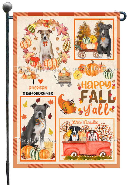 Happy Fall Y'all Pumpkin American Staffordshire Dogs Garden Flags- Outdoor Double Sided Garden Yard Porch Lawn Spring Decorative Vertical Home Flags 12 1/2"w x 18"h