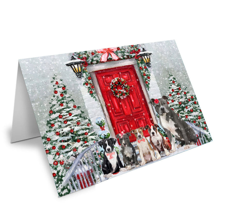 Christmas Holiday Welcome American Staffordshire Dog Handmade Artwork Assorted Pets Greeting Cards and Note Cards with Envelopes for All Occasions and Holiday Seasons