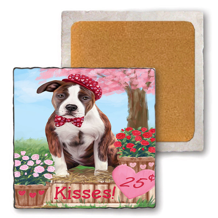 Rosie 25 Cent Kisses American Staffordshire Dog Set of 4 Natural Stone Marble Tile Coasters MCST50793