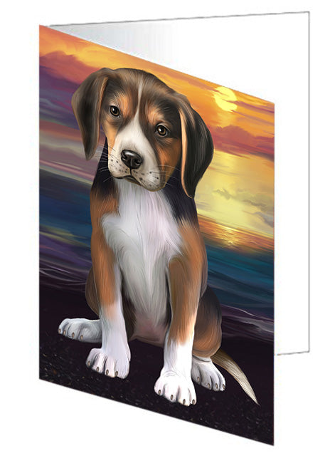 Sunset American English Foxhound Dog Handmade Artwork Assorted Pets Greeting Cards and Note Cards with Envelopes for All Occasions and Holiday Seasons GCD76886