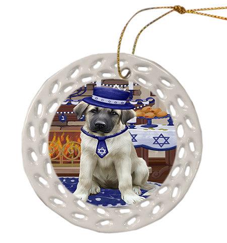 Happy Hanukkah Anatolian Shepherd Dog Ceramic Doily Ornament DPOR57640