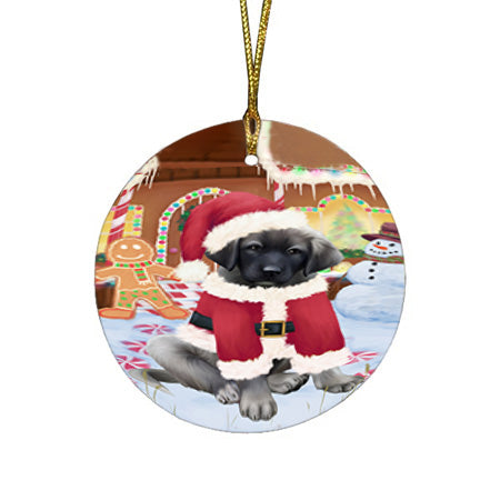 Christmas Gingerbread House Candyfest Anatolian Shepherd Dog Round Flat Christmas Ornament RFPOR56497