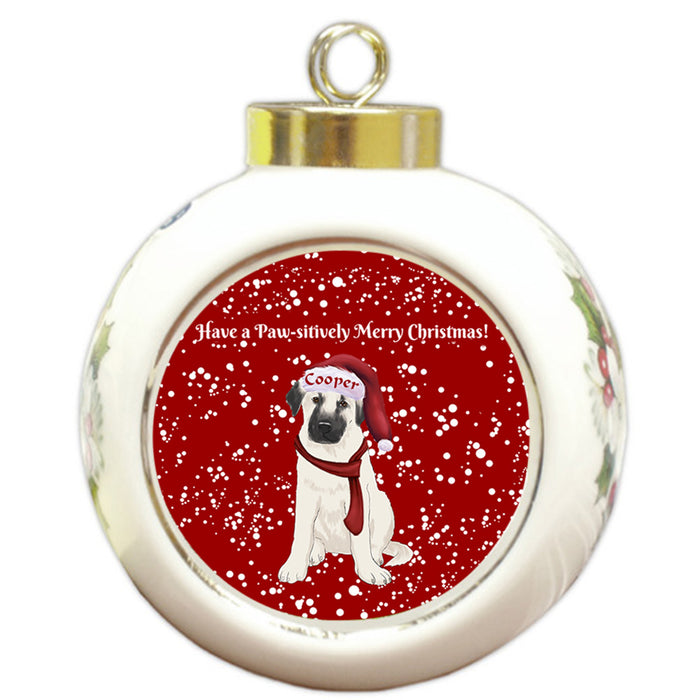 Custom Personalized Pawsitively Anatolian Shepherd Dog Merry Christmas Round Ball Ornament