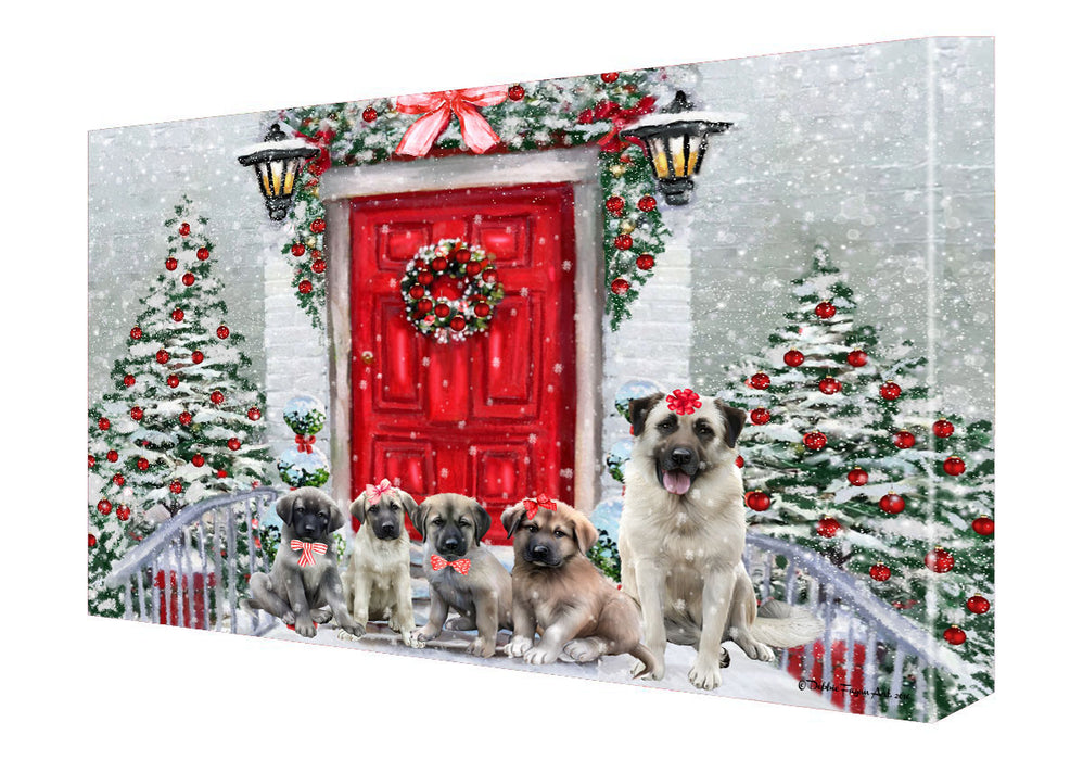 Christmas Holiday Welcome Anatolian Shepherd Dogs Canvas Wall Art - Premium Quality Ready to Hang Room Decor Wall Art Canvas - Unique Animal Printed Digital Painting for Decoration