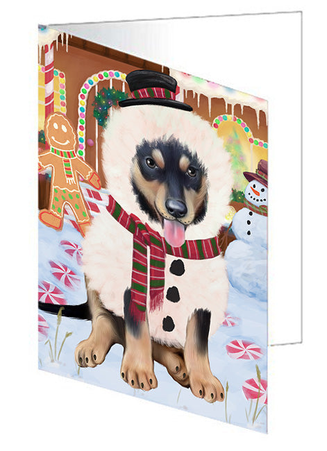 Christmas Gingerbread House Candyfest Australian Kelpie Dog Handmade Artwork Assorted Pets Greeting Cards and Note Cards with Envelopes for All Occasions and Holiday Seasons GCD72962
