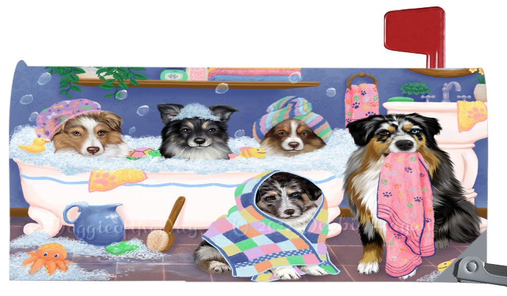 Rub A Dub Dogs In A Tub Australian Shepherd Dog Magnetic Mailbox Cover Both Sides Pet Theme Printed Decorative Letter Box Wrap Case Postbox Thick Magnetic Vinyl Material