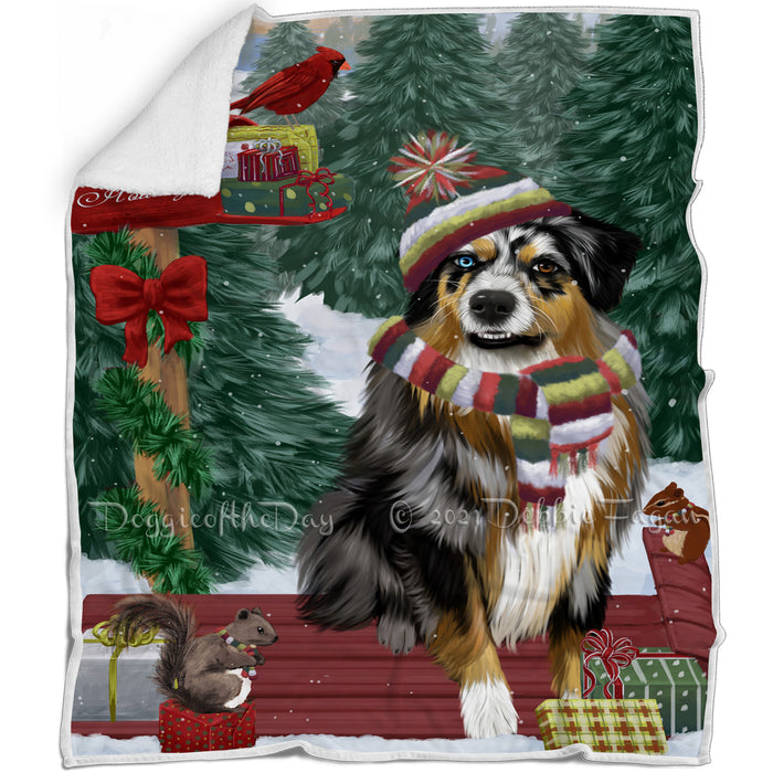 Merry Christmas Woodland Sled Australian Shepherd Dog Blanket BLNKT142682