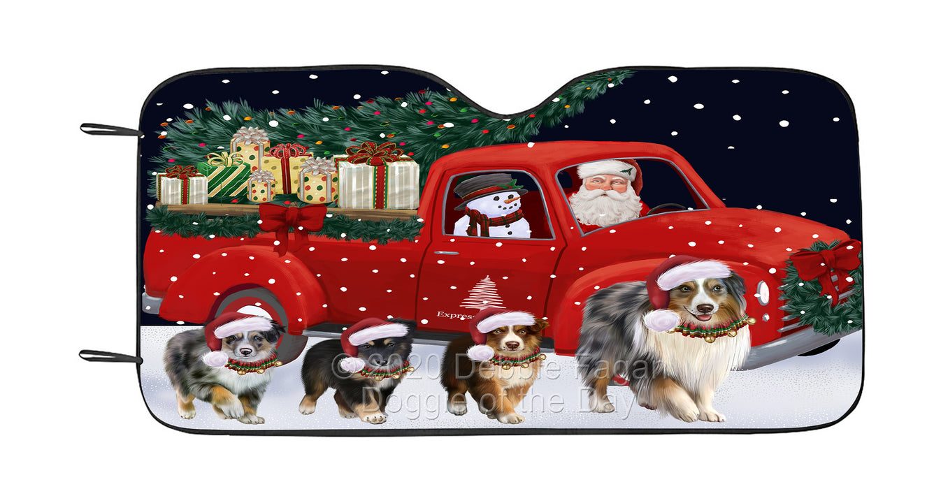 Christmas Express Delivery Red Truck Running Australian Shepherd Dog Car Sun Shade Cover Curtain