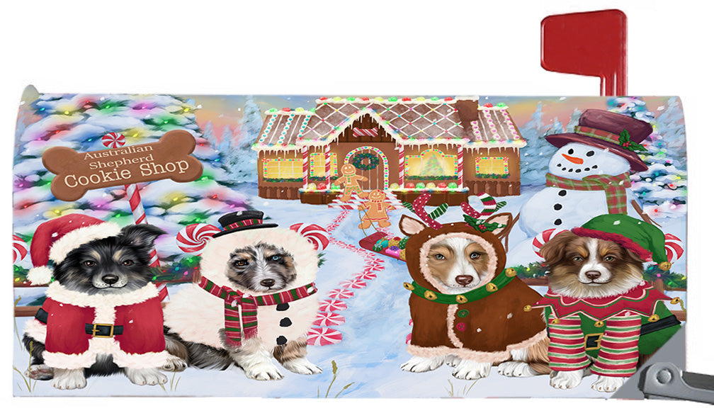 Christmas Holiday Gingerbread Cookie Shop Australian Shepherd Dogs 6.5 x 19 Inches Magnetic Mailbox Cover Post Box Cover Wraps Garden Yard Décor MBC48960
