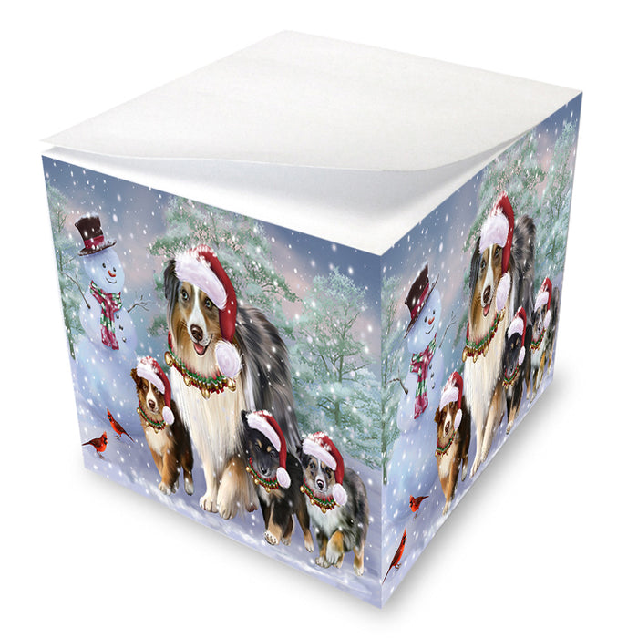 Christmas Running Family Australian Shepherds Dog Note Cube NOC53807