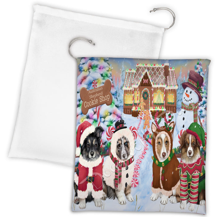 Holiday Gingerbread Cookie Australian Shepherd Dogs Shop Drawstring Laundry or Gift Bag LGB48564
