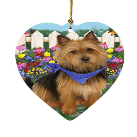 Spring Floral Australian Terrier Dog Heart Christmas Ornament HPOR52230