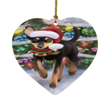 Trotting in the Snow Australian Kelpie Dog Heart Christmas Ornament HPORA58444