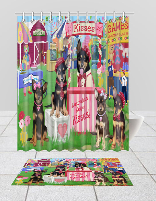 Carnival Kissing Booth Australian Kelpie Dogs  Bath Mat and Shower Curtain Combo