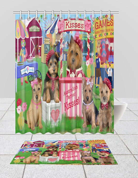 Carnival Kissing Booth Australian Terrier Dogs  Bath Mat and Shower Curtain Combo