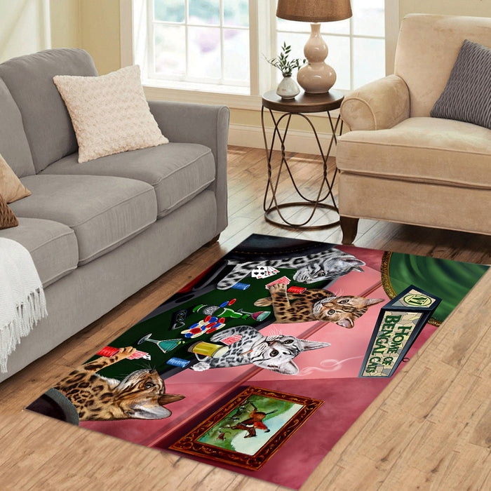 Home of  Bengal Cats Playing Poker Area Rug