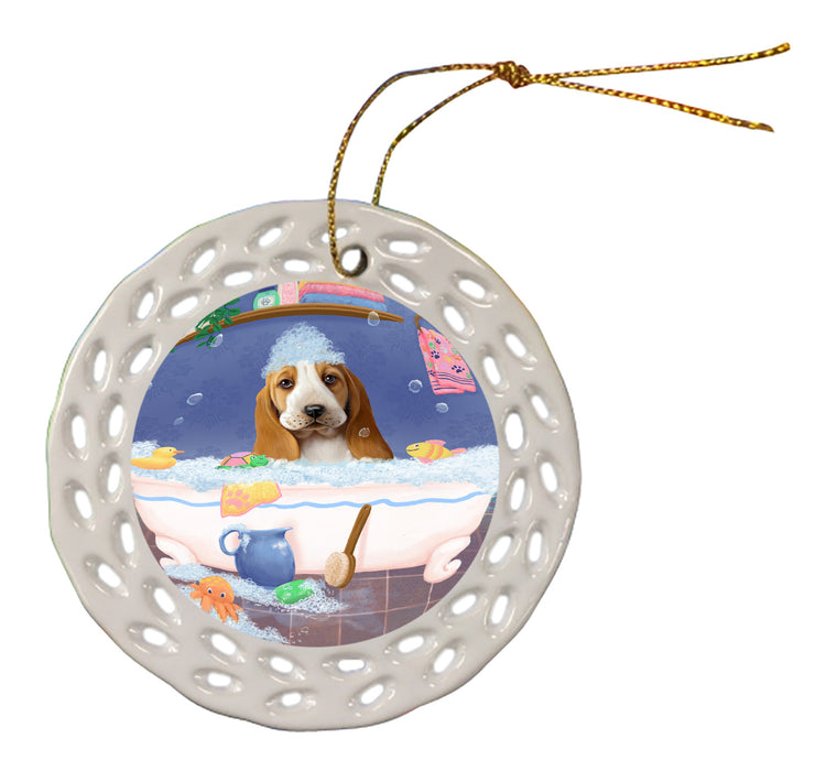 Rub A Dub Dog In A Tub Basset Hound Dog Doily Ornament DPOR58191